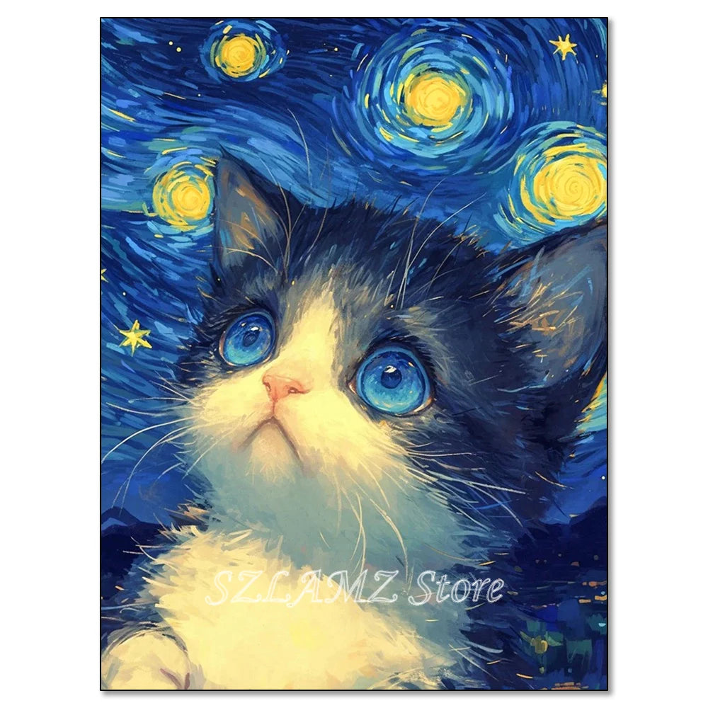 5D DIY Diamond Painting Kit Starry Sky Cat Diamond Embroidery Cross Stitch Cartoon Astral Cat Home Decoration Art Painting