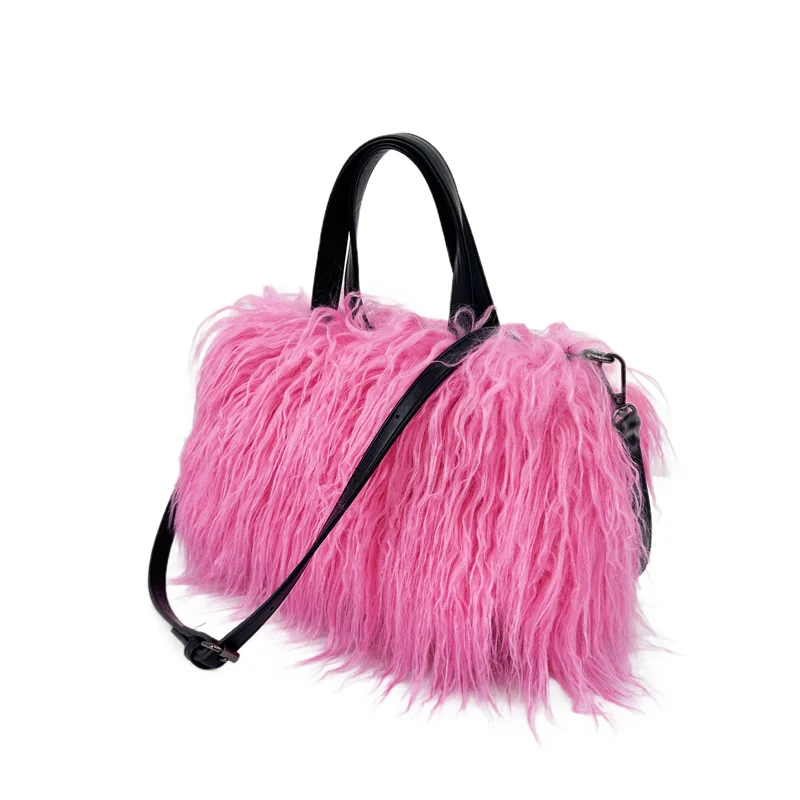 Designer Fluffy Plush Shoulder Bag Warm Faux Mongolian Fur HandBags for Women Brands Large Hobo  Shopper Heart Shaped Purses