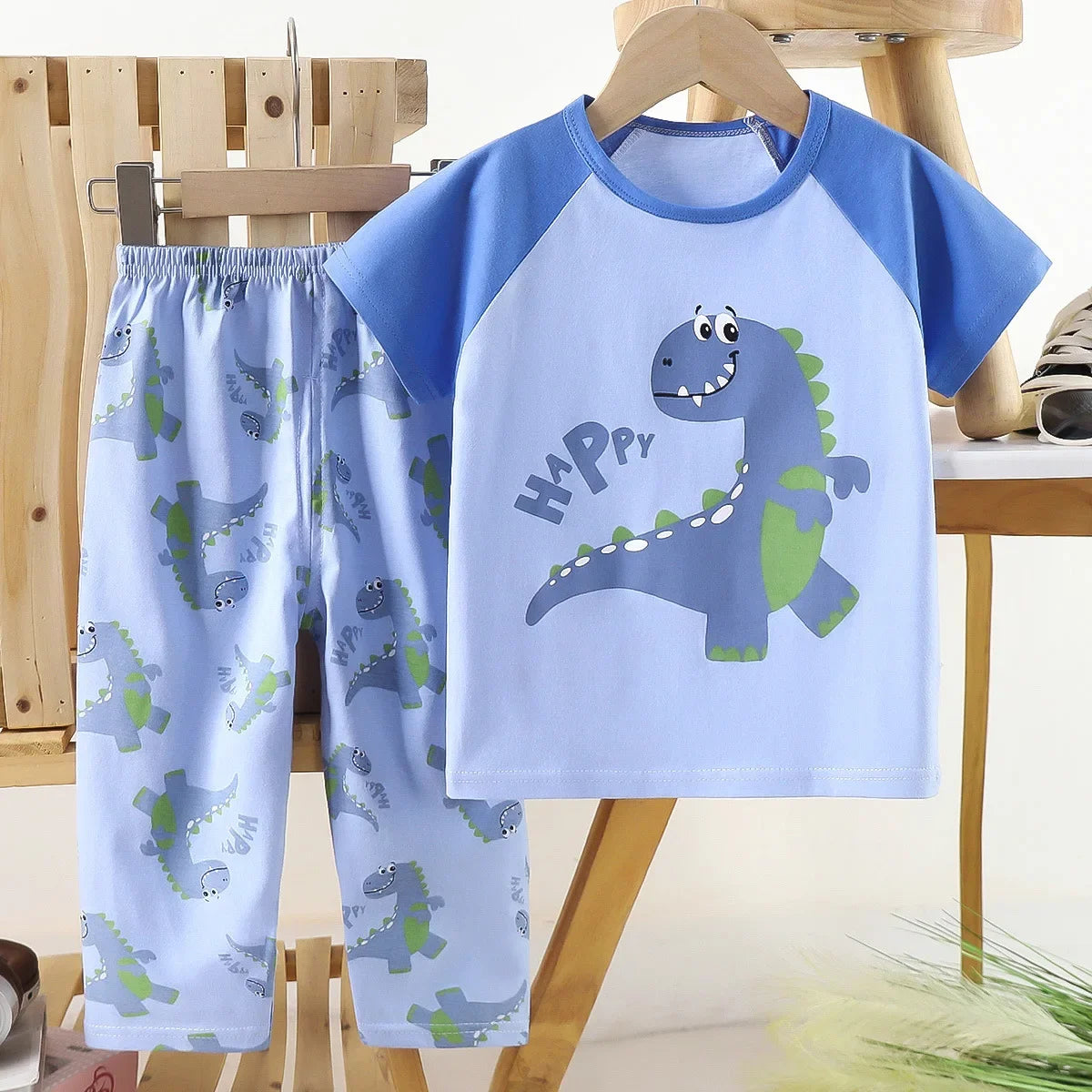 Children's Short Sleeve Set Cotton Summer Baby T-shirt Boys' Homewear Girls' Pajamas Summer Clothing Toddler Clothes Kids Sets