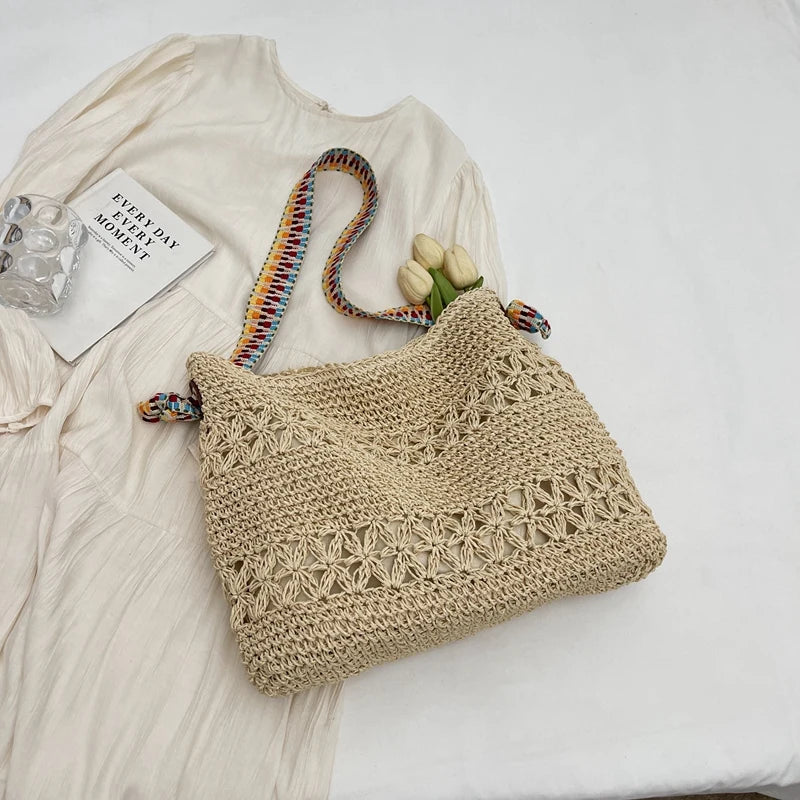 Large Design Straw Shoulder Bags for Women 2024 Y2K Korean Fashion Summer Shoulder Bags Travel Handbags and Purses Beach Bag