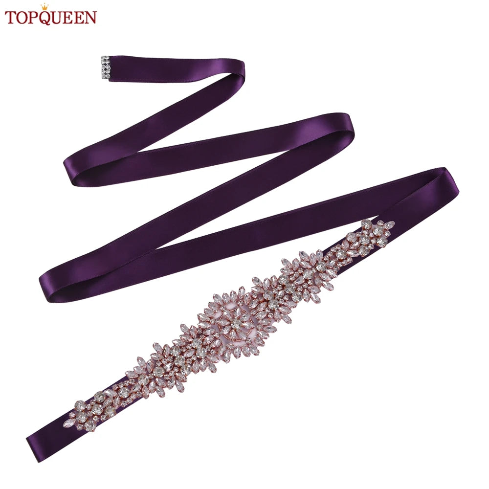 TOPQUEEN S319-RG Rose Gold Belt Full Rhinestone Ladies Wedding Party Stones Sash Women Dress Bride Accessories Gown Applique