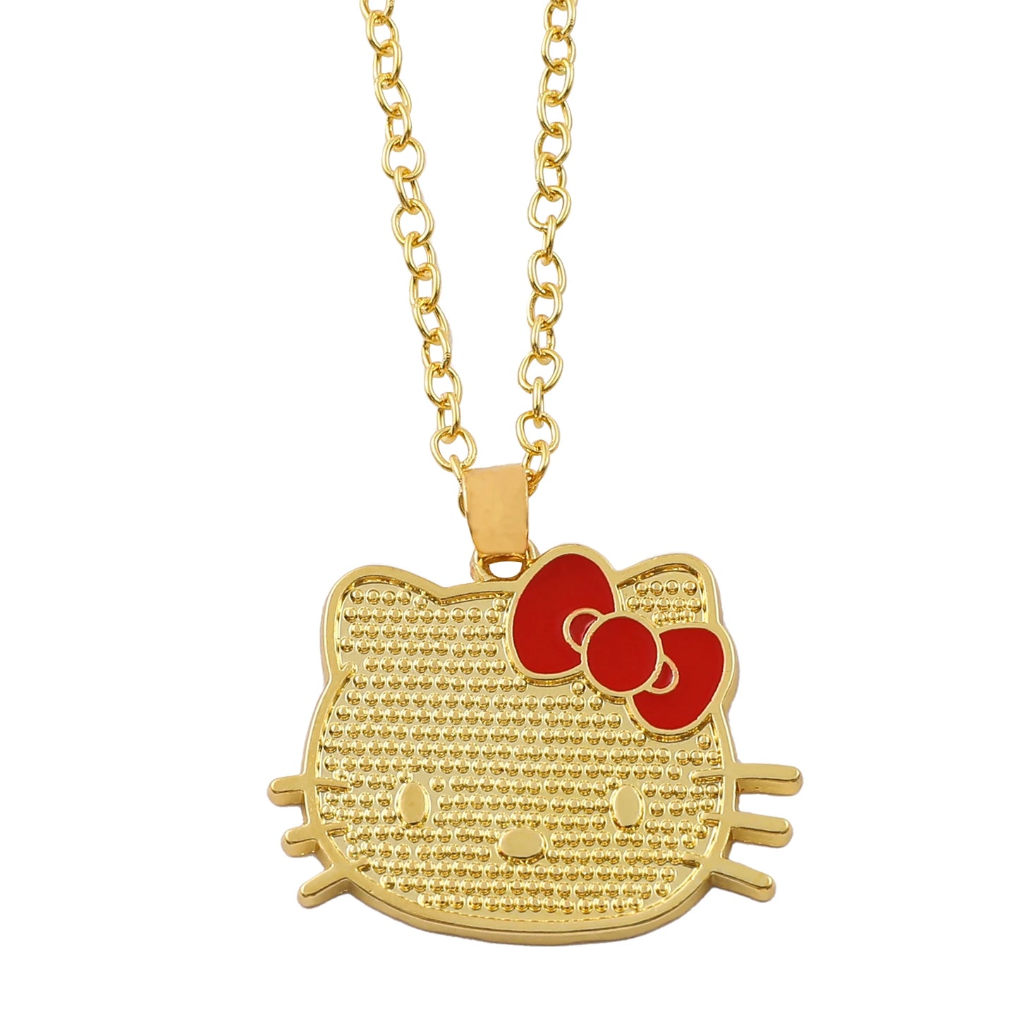 Anime Sanrio Hello Kitty Necklace Cartoon Figure KT Cat Gold Color Metal Pendant Necklace Kawaii Jewelry Accessories Gifts