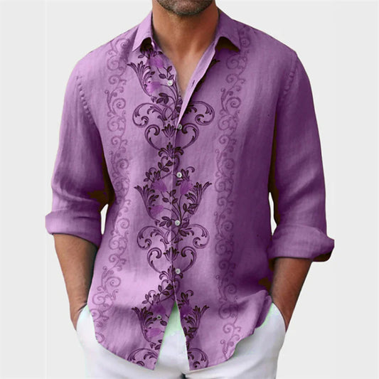 6 -color men's shirt printed  button long -sleeved clothing shirt mon