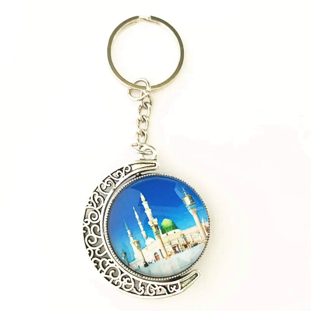Ramadan Decor Moon Crystal Kaaba Keychain Arab Key Chain