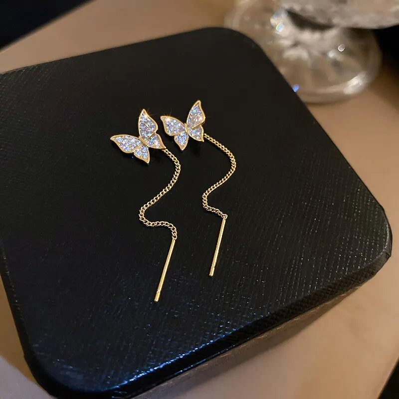 Butterfly Earrings For Women Sparkly Rhinestone Long Tassel Earrings Heart Drop Earrings Wedding Party Jewelry Valentine Gifts