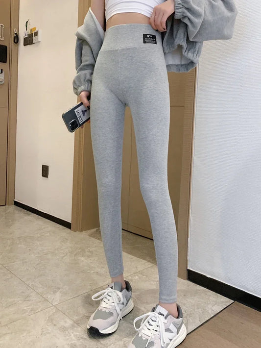 2024 Autumn Thin Ribbed Leggings for Women Basic Slim Pencil Pants Soft Girls High Wait Black Warm Leggings Home Stretch Pants