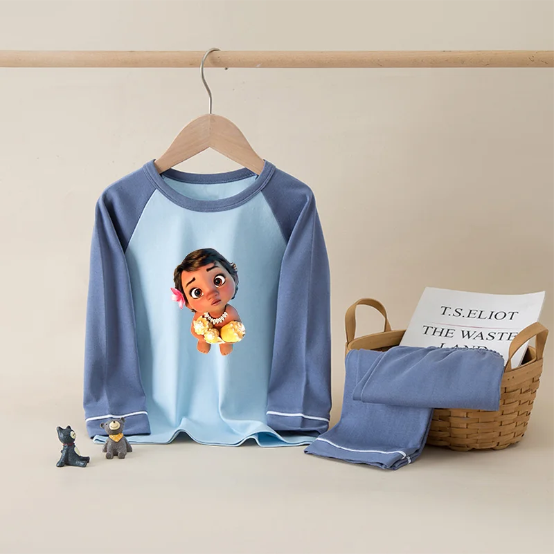 Moana 100% Cotton Kids Boys Girls Pajamas Sets Sleepwear Cartoon Long Sleeve T-Shirt Tops Pants Baby Autumn Clothes
