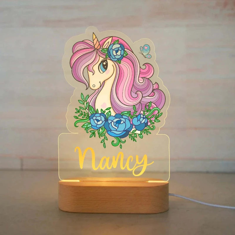 Personalized Children Animal LED USB Night Light Custom Name Acrylic Lamp For Baby Kids Bedroom Home Decoration Birthday Gift