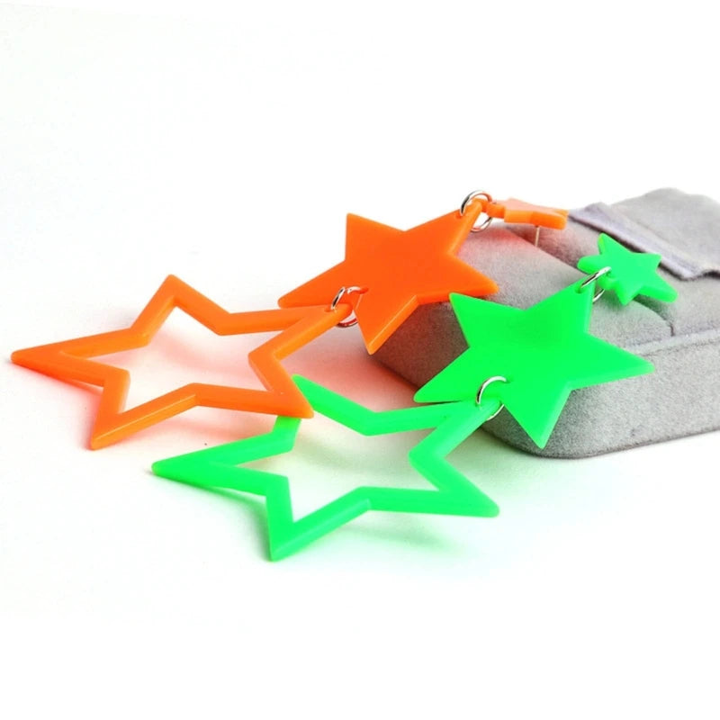 Stern-Ohrringe für Frauen, neonfarben, hohle Stern-Ohrringe, funkelnde Stern-Tropfen-Ohrringe, Schmuck, Geschenk zum Valentinstag