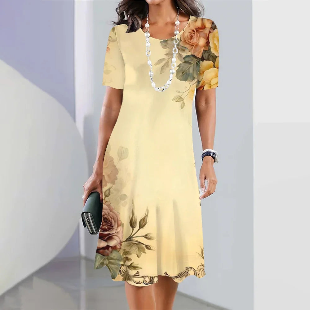 New Sunflower Print Women's Dresses Female Elegant Loose Mini Dress Summer Plus Size Short Sleeve Dress Fashion Women's Clothing clothes