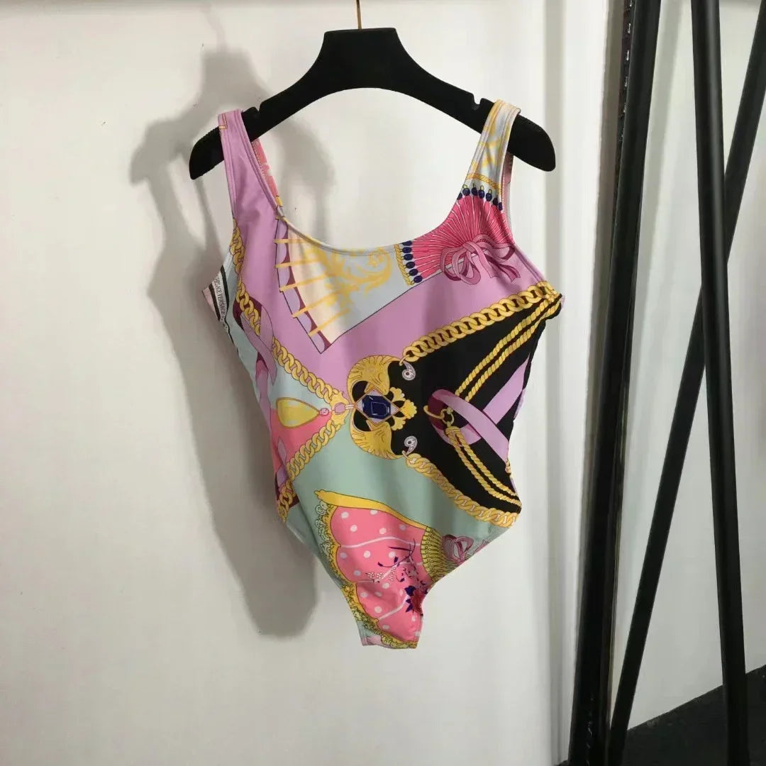 Luxury Design Women's One-piece Swimsuits Coral Flower Print Backless Camisole Swimwear Fashion Brand Women's Bikini Beachwear