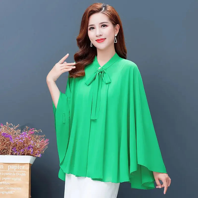 2025 Summer New Shawl Chiffon Sunscreen Clothes Women Lace Up Cloak Thin Air Conditioning Cardigan Lady Poncho Capes Black