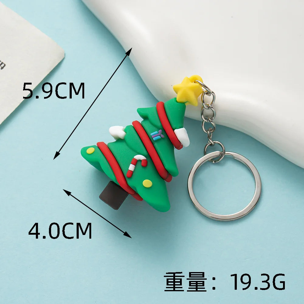 Christmas Keychain Cartoon Cute Doll Pendant Santa Claus Snowman Tree Keyring for Men Women Party Decoration Souvenir