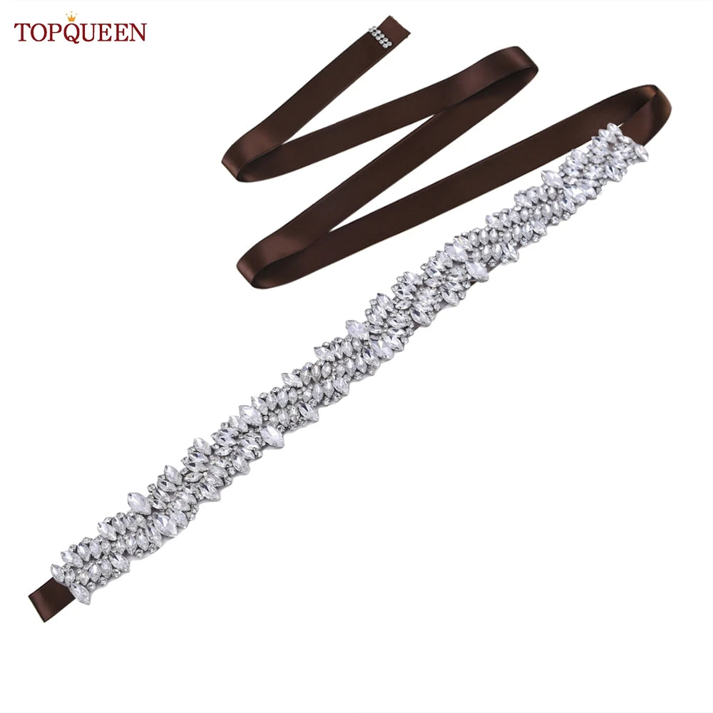 TOPQUEEN S81 Woman Bridal Wedding Decorative Belt for Party Evening Dress Accessories Female Fashion Belts Silver Rhinestones
