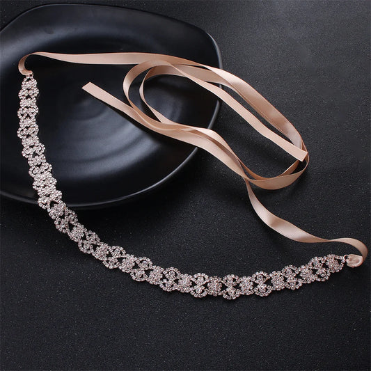 Classic Rhinestone Bridal Belt Rose Gold Color Crystal Sash Belt Wedding Party Prom Dress Accessories for Women Bridesmaid Gift