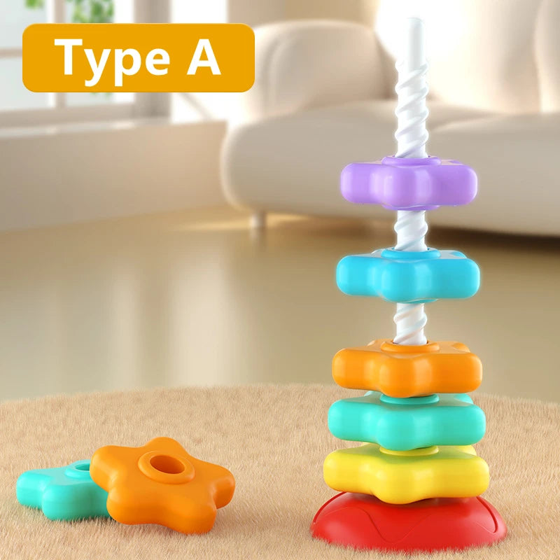 Rainbow Turret Stacking Music Color Nesting Ring 1-3 Years Old Infant Baby Turn Turret Puzzle Montessori Early Education Toys