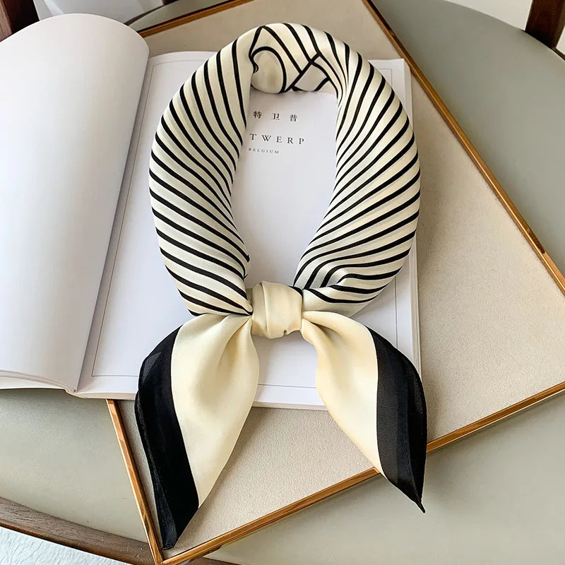 Luxury Brand 2023 Silk Square Scarf Women Cat Neck Hair Tie Band Beach Hijab Kerchief Head Headbands Bandana Female Foulard 70cm
