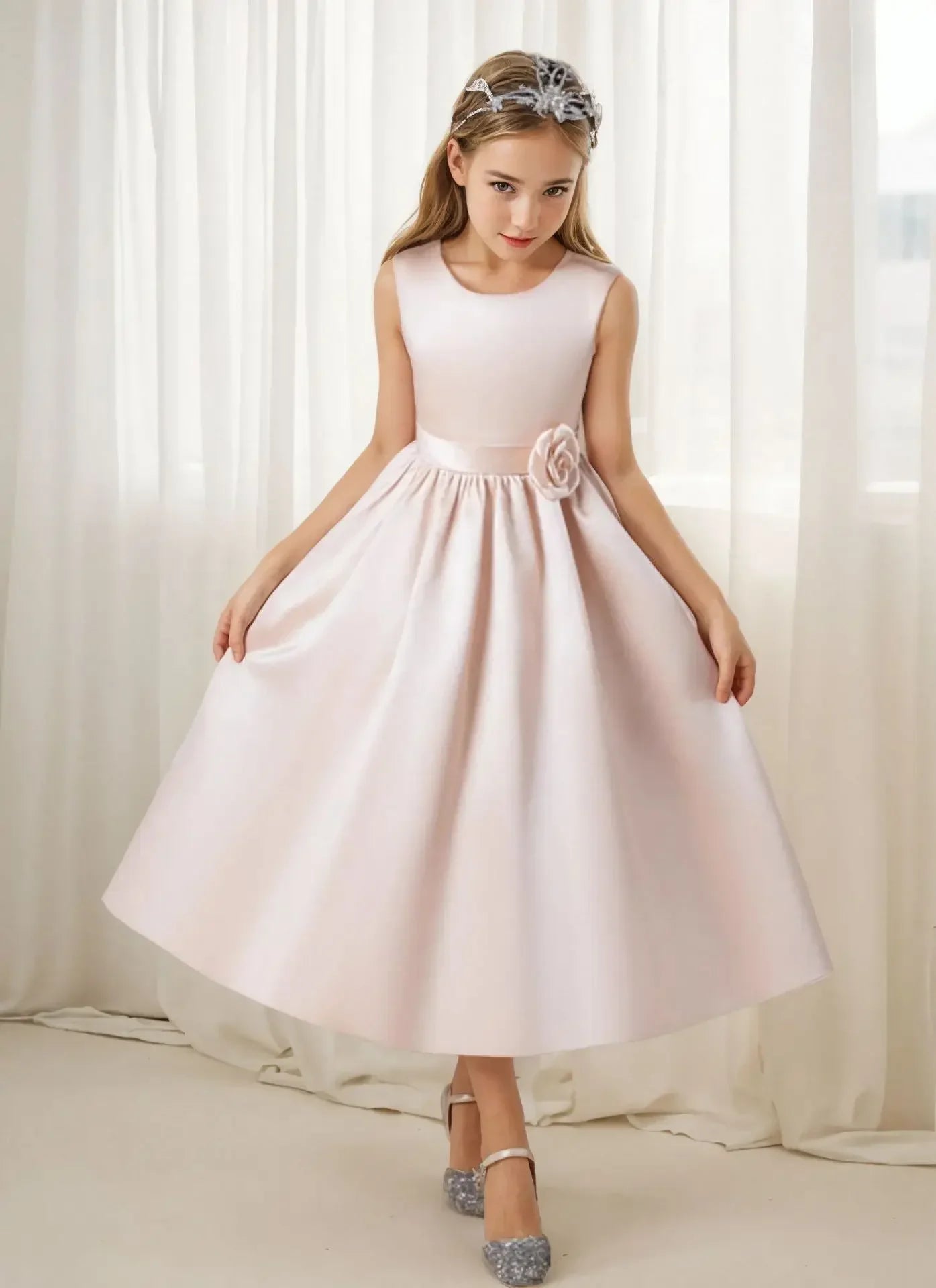 2024Princess Girls Party Dress Clothings Children Elegant Outfit Concert Fashion Luxury Costume Matching Host Satin Kids Clothes