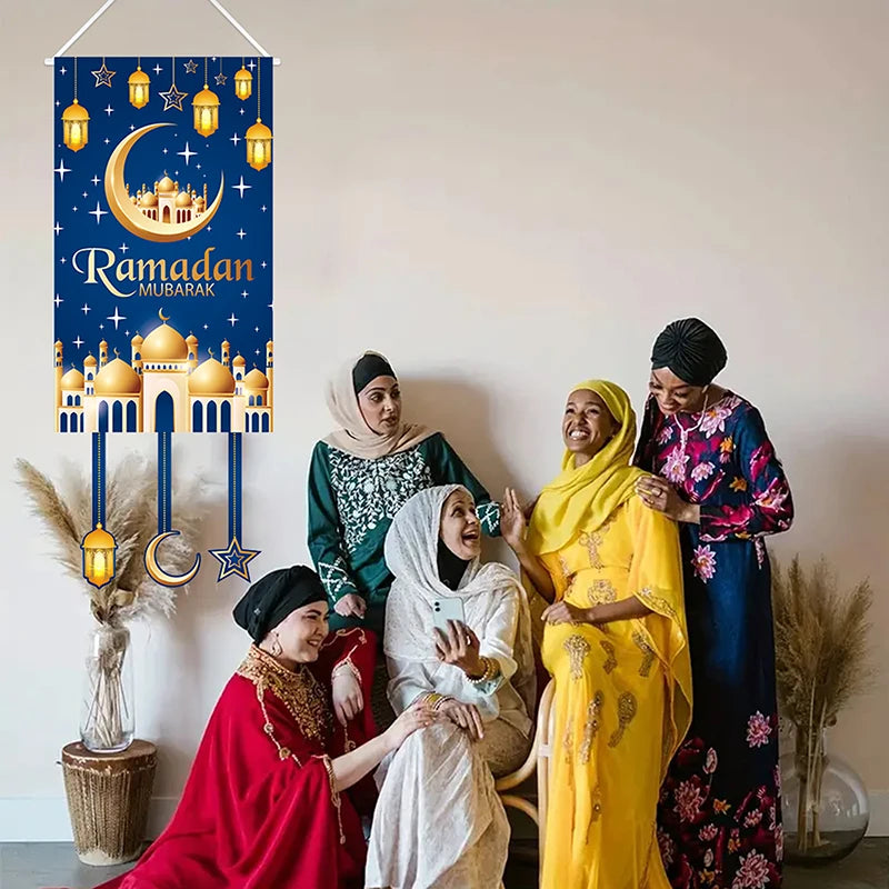 Home Ramadan Mubarak hangs flag, Islamic Muslim Party decorates home decor banner