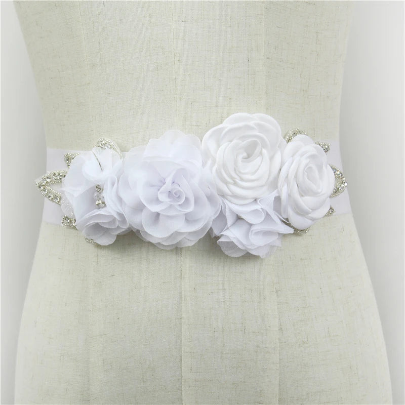 Wedding Belts White Ivory Flowers Pearls Satin Flower Rhinestone Decoration Accessories Elegant Bridesmaids Women Dresses Sash