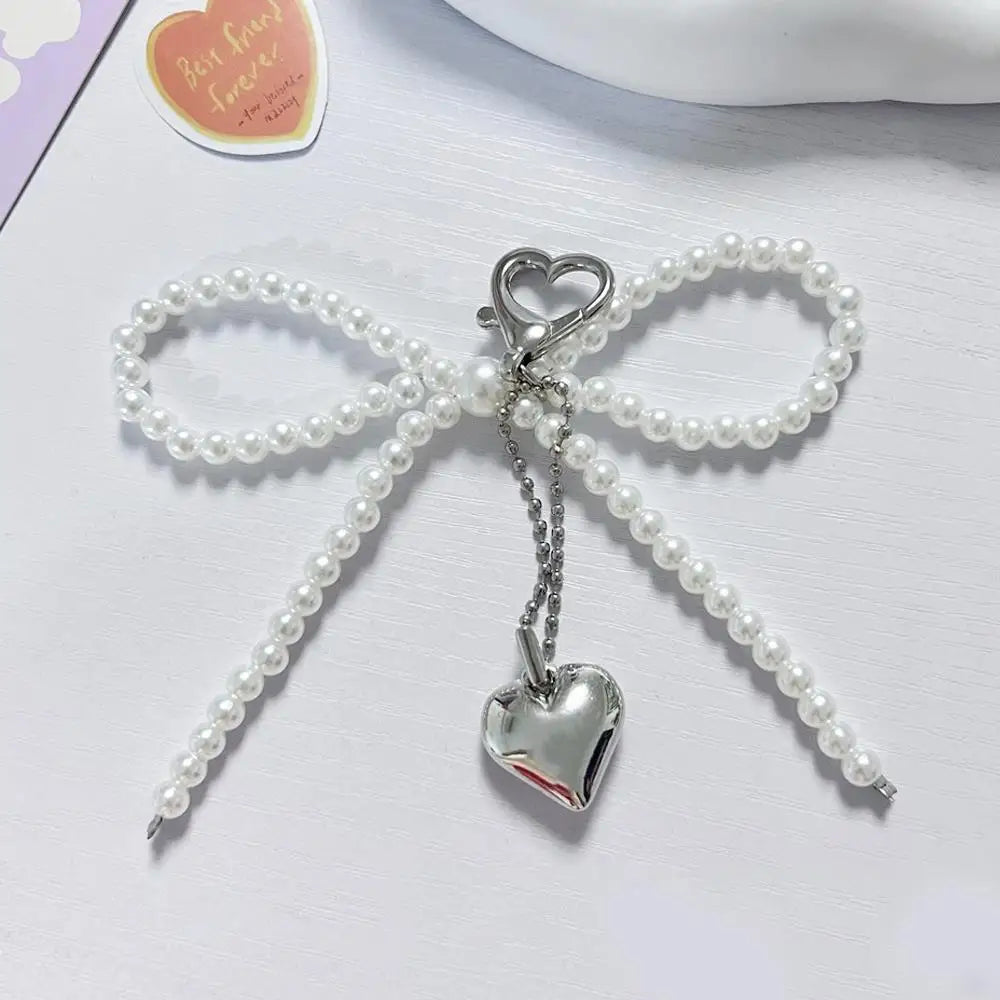 New Fashion Red Love Y2k Keychain Korean Charm Bag Pendant Handmade Beaded Bownot Keyring Vintage Red Metal Hanging Accessories