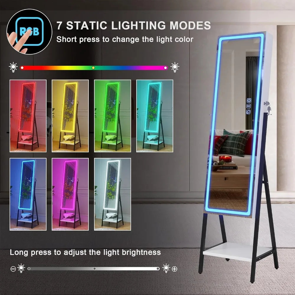 RGB LED Full Length Mirror with Storage for Jewelry, Lockable. home improvement decoration