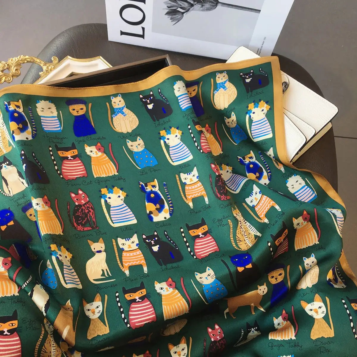 Luxury Brand 2023 Silk Square Scarf Women Cat Neck Hair Tie Band Beach Hijab Kerchief Head Headbands Bandana Female Foulard 70cm