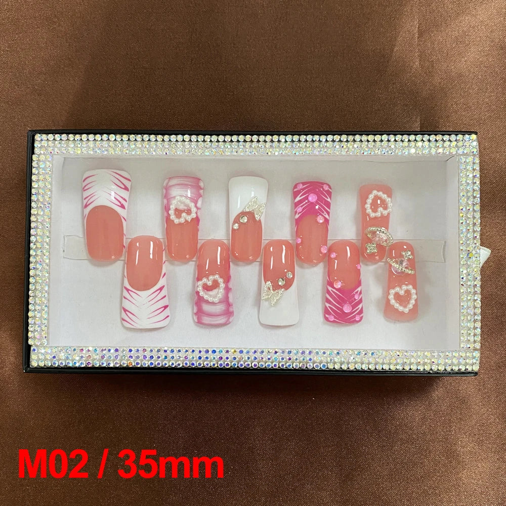 2024 New Design Nail Art Y2K Gel Polish Square Acrylic Luxury Glossy Bling Handmade Press On Nails 10 PCS Fingernails