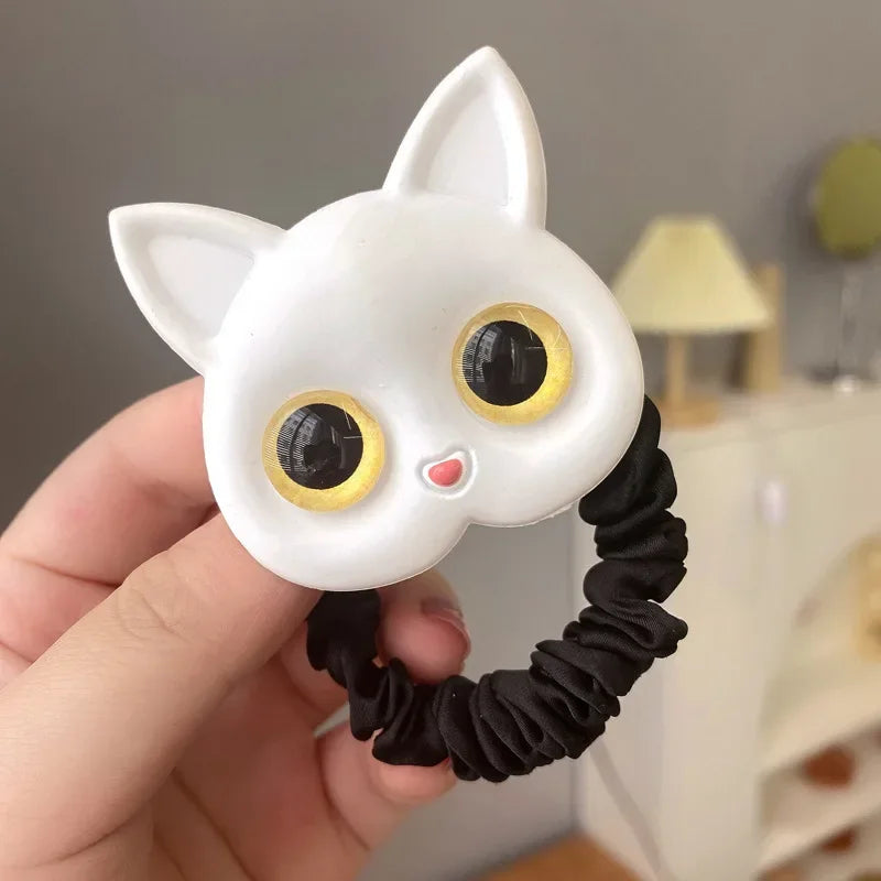 Baby Cartoon Black White Cat Hair Bands Children Elastic Ponytail Holder Rubber Bands Women Hairband Summer Headwear