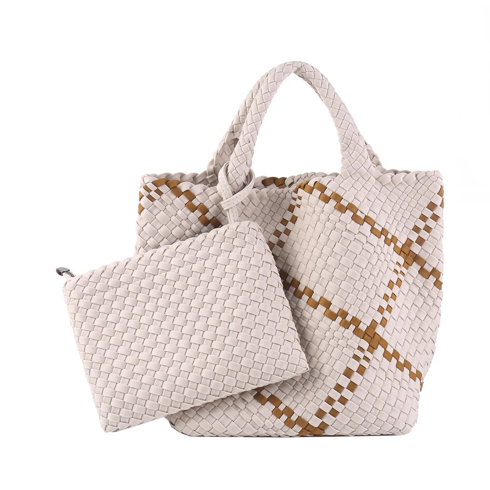 Hot Sale New Neoprene PU Woven Bag Beach Bag Large Capacity Woven Handbag Handmade Knitted Bag