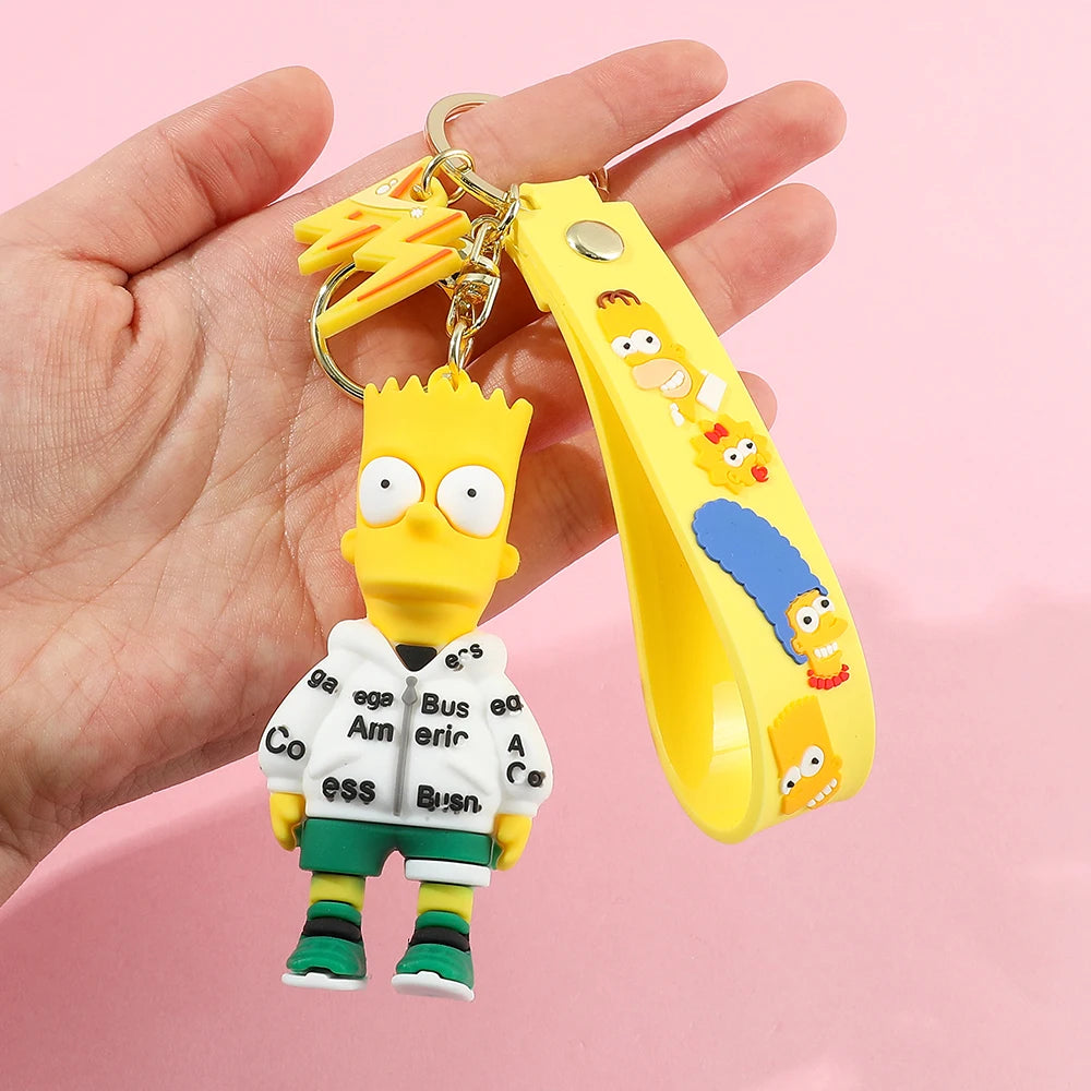 Disney Simpsons Keychain Cartoon Action Figure Key Chain Baby Pendant Couples Fashion Car Accessories Gifts Keyring Cute