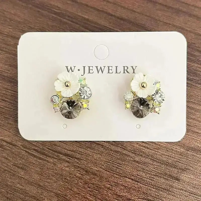 925 Silver Needle Korean Vintage Oil Painting Pearl Flower Earrings For Women Jewelry 2024 Trending New Luxury Women's Earrings