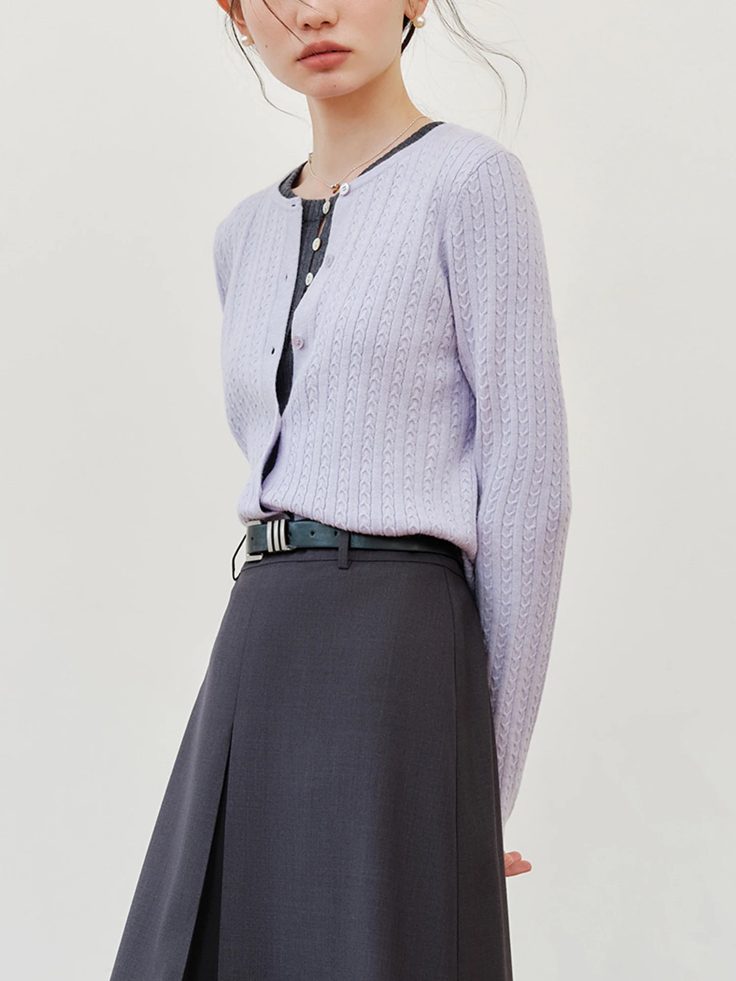 ZIQIAO Petite Purple Twisted Flower Round Neck Knitted Cardigan Women's 2024 Spring Autumn New Style Slimming and High-end Top