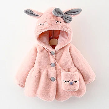 Niedliche Hasenohren Plüsch Babyjacke Weihnachten Süße Prinzessin Mädchen Mantel Herbst Winter Warme Oberbekleidung Mit Kapuze Kleinkind Mädchen Kleidung