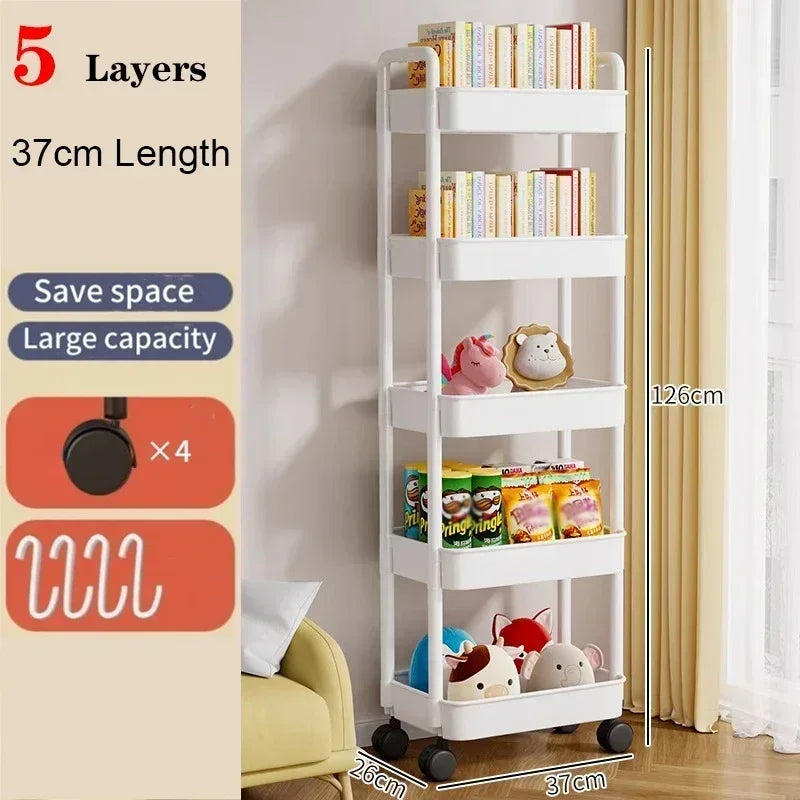 Storage Rack Trolley Multi-functional Mobile Multi-layer Household Snack Storage Rack with Wheel for Living Room Kitchen Bedroom