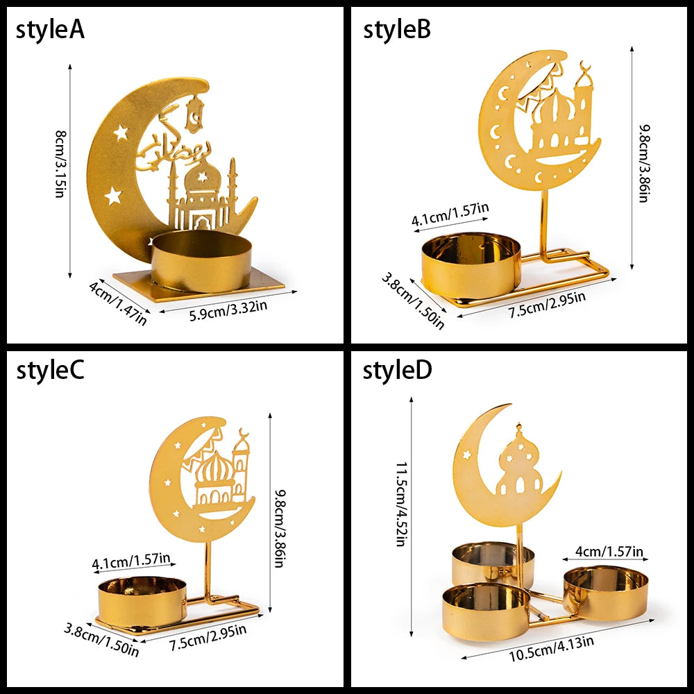 Gold Metal Ramadan Moon Shape Candle Holder Eid Mubarak Candlestick Base Dining Table Ornament Islamic Muslim Party Home Decor