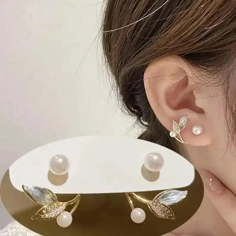 925 Silver Needle Korean Fashion Crystal Heart Earrings For Women Jewelry 2024 Trending Women's Red White Pearl Drop Earrings