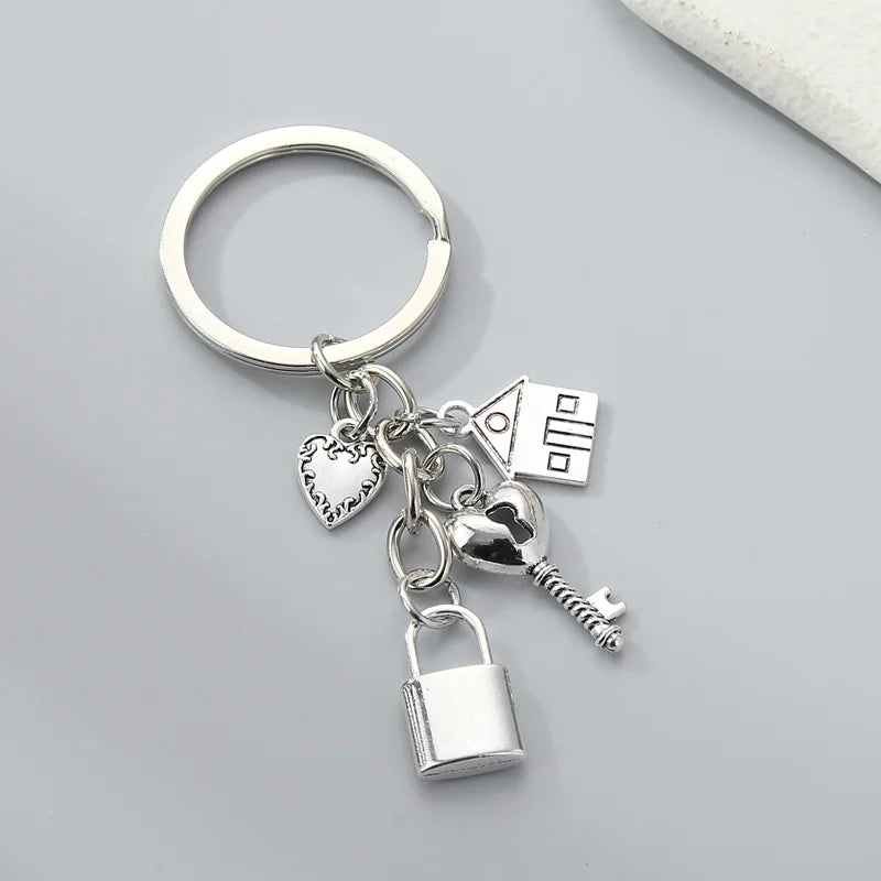 Home Keychain Heart Key And Lock Love House Key Ring Family Key Chains Valentine's Day Gifts For Couple Lover Handmade Jewelry