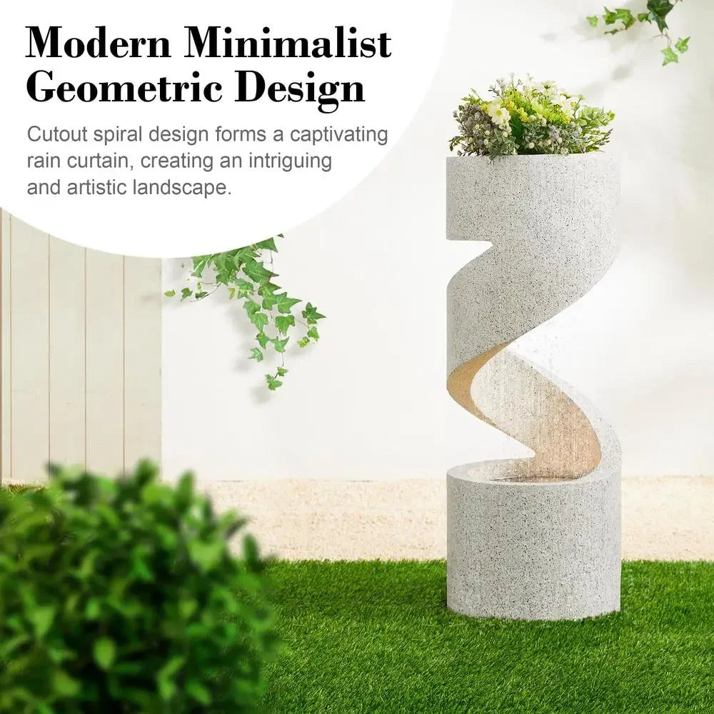 LED Outdoor Water Fountain Decorative Tiered Spiral Curved Waterfall Feature Planter Relaxing Sound Durable Resin Garden Accent
