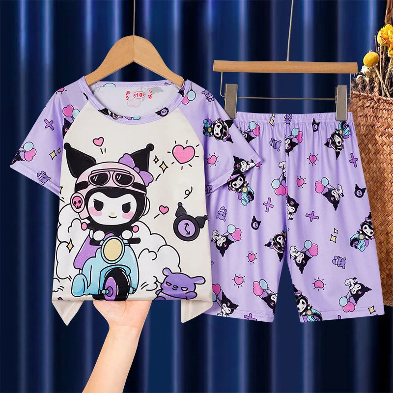 Sommer Kinder Pyjama Kurzarm Mädchen Cartoon Alte Jungen Jungen Hause Kleidung Set Pyjama Nachtwäsche Robe Kleidung Mutter Kinder