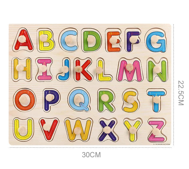 Baby Wooden Grab Board Number Letter Shape Recognition Puzzle Children Early Education Puzzle Toys Montessori Learning TMZ
