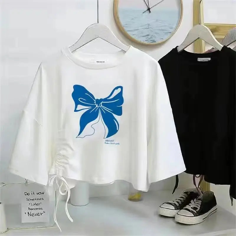 2024 Summer New Korean Elegant Cute Short Sleeved T-shirt+Mesh Midi Skirt Two Piece Suit Women's Loose Top Dress Matching Set