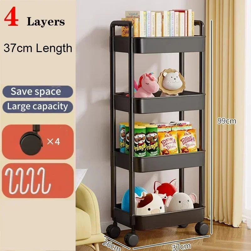 Storage Rack Trolley Multi-functional Mobile Multi-layer Household Snack Storage Rack with Wheel for Living Room Kitchen Bedroom