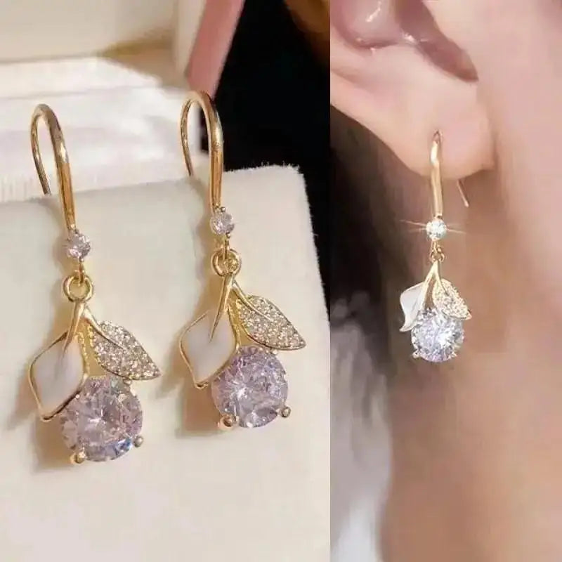 925 Silver Needle Korean Fashion Crystal Heart Earrings For Women Jewelry 2024 Trending Women's Red White Pearl Drop Earrings