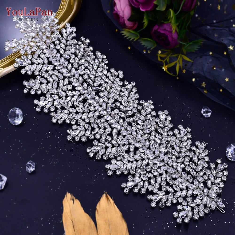 TOPQUEEN Wedding Headband Leaf Bridal Headpiece Woman Hair Accessories Jewelry Handmade Bride Headdress Pageant Tiara HP411
