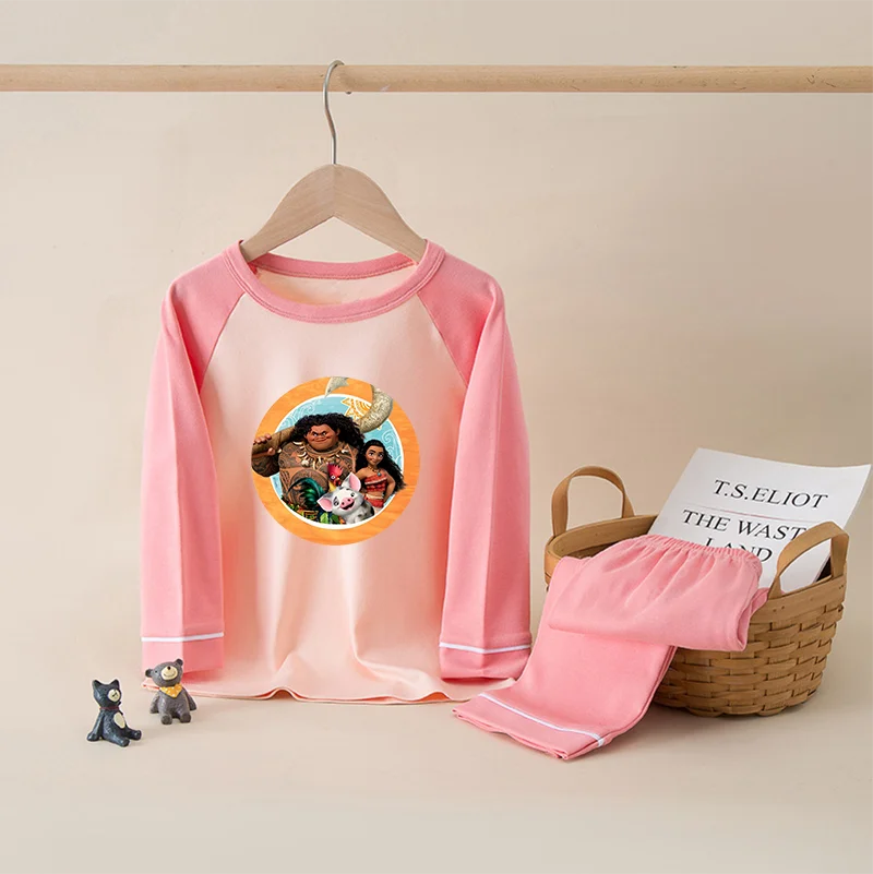 Moana 100% Cotton Kids Boys Girls Pajamas Sets Sleepwear Cartoon Long Sleeve T-Shirt Tops Pants Baby Autumn Clothes