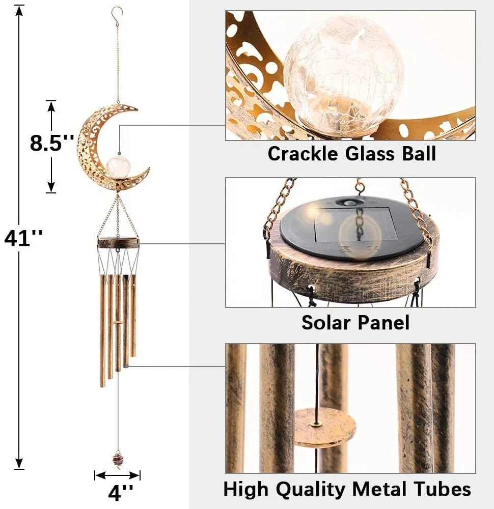 Moon Solar Wind Chimes for Outside, Ramadan Decoration Mobile LED lantern light for Muslim islamic art
