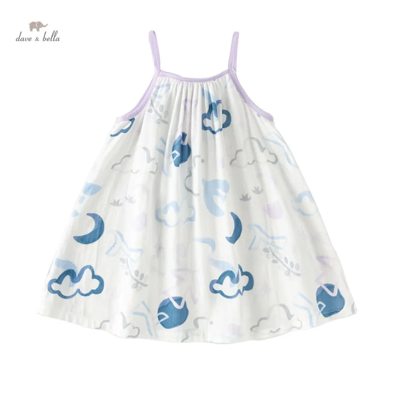 Dave Bella Girl's Princess Dress Summer  Sleeveless Slip Dress Cute Sweet Print Seaside Beach