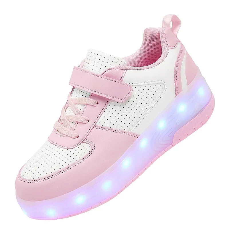 LED Girls Sneakers Children's Roller Skating Shoes New Kids Shoes Outdoor Boys Sports Tennis Shoes for Kids Roller Skate Shoes