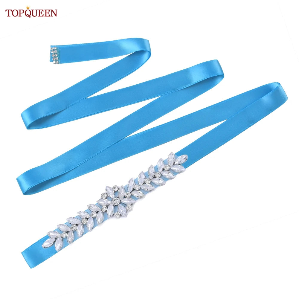 TOPQUEEN Wedding Dress Belt Sash Banquet Party Accessories Bridal Belt Silver Rhinestone Handmade Applique S69